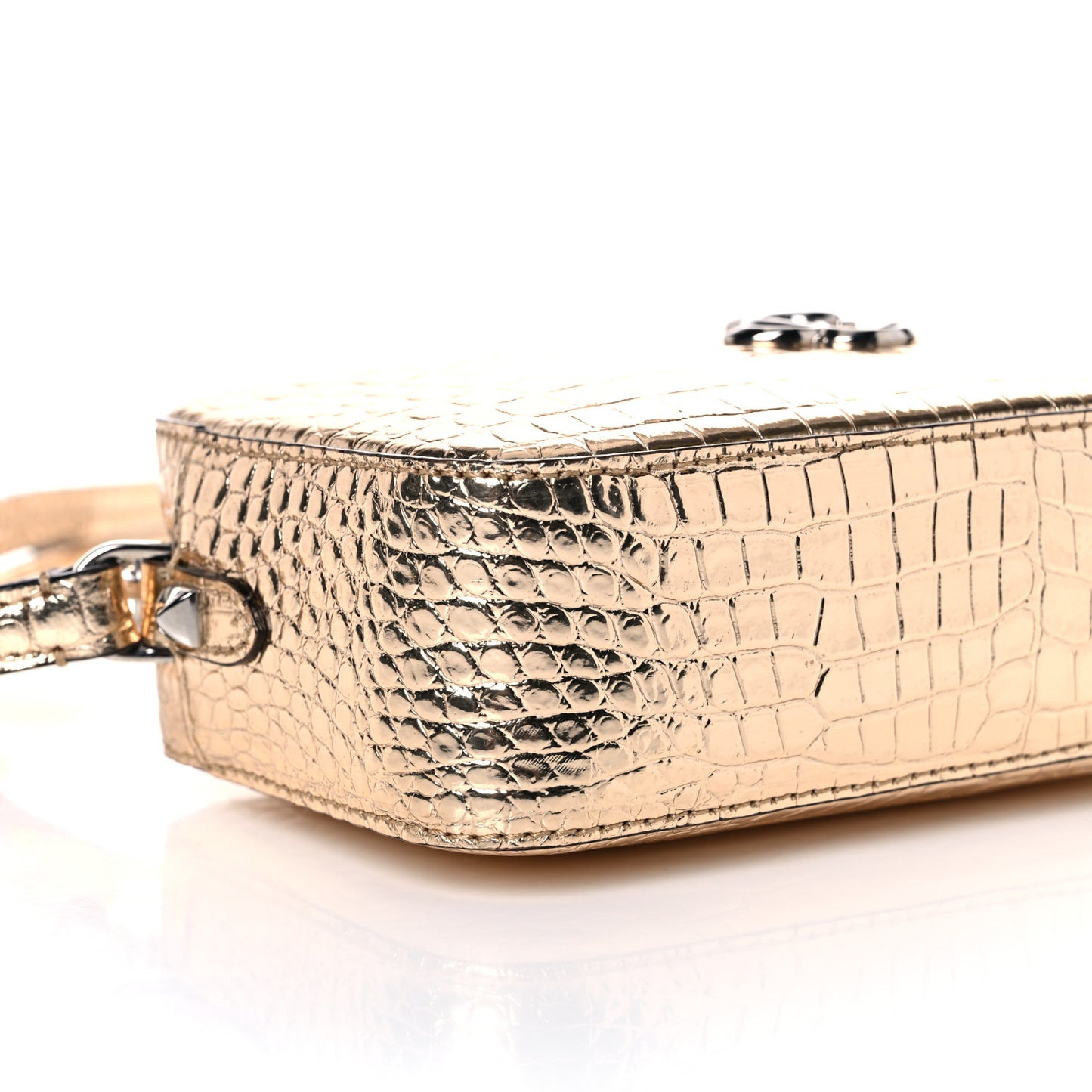 Calfskin Crocodile Embossed Mini Hale Crossbody Gold