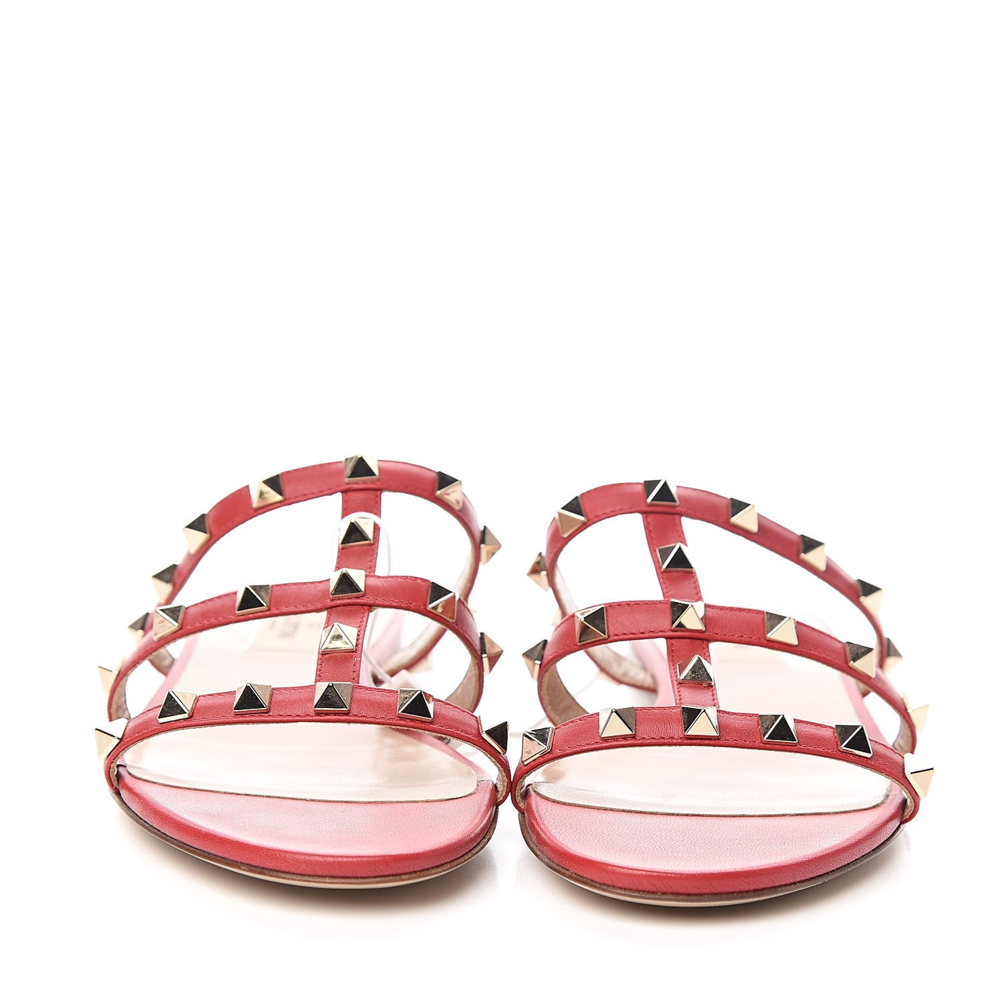 Nappa Rockstud Caged Flat Slide Sandals 38 Rouge Pur