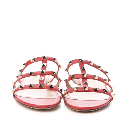 Valentino Garavani Nappa Rockstud Caged Flat Slide Sandals 38 Rouge Pur 2 of 7