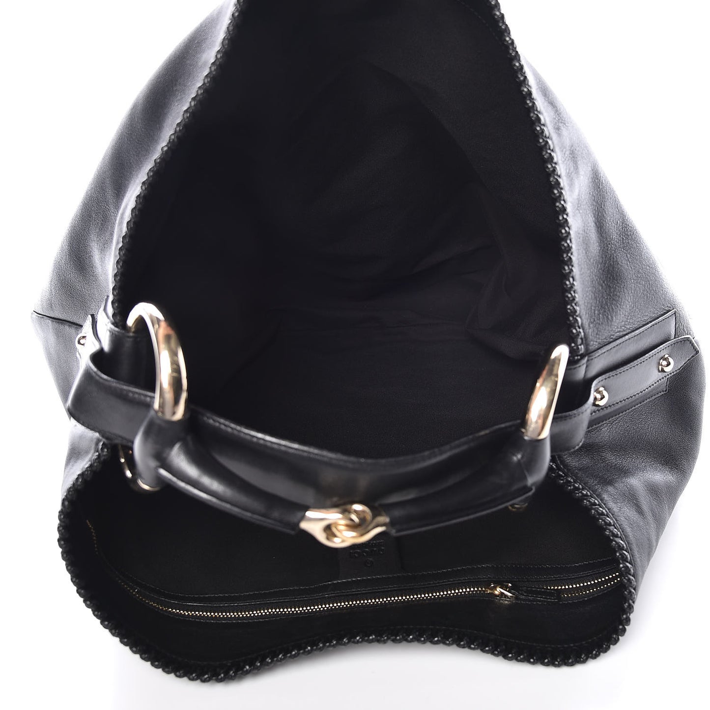 Calfskin Large Horsebit Chain Hobo Black