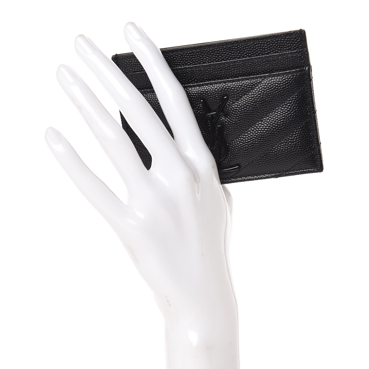 Saint Laurent Grain De Poudre Matelasse Chevron Monogram Credit Card Case Black 2 of 7