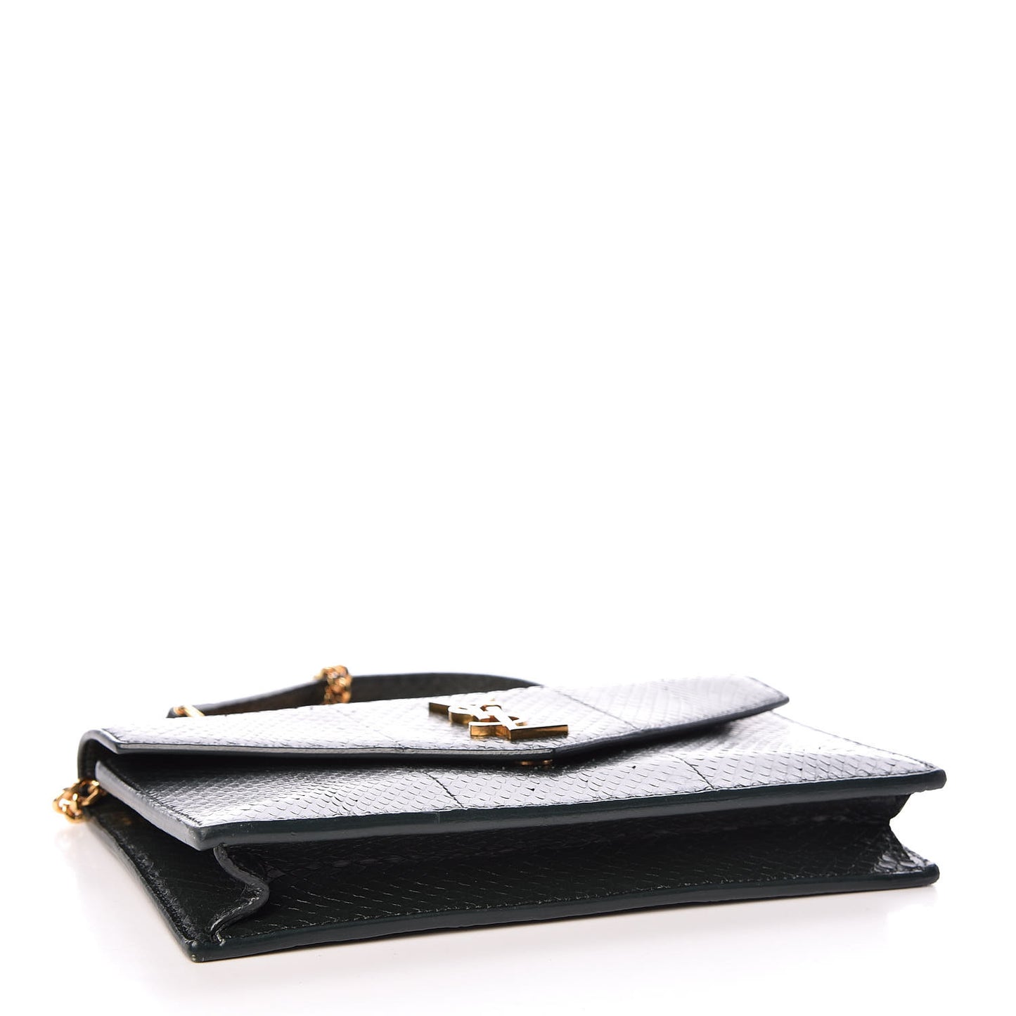 Snakeskin Monogram Envelope Chain Wallet Dark Green
