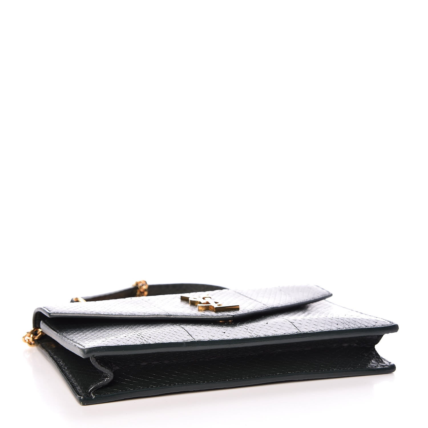 Saint Laurent Snakeskin Monogram Envelope Chain Wallet Dark Green 4 of 11