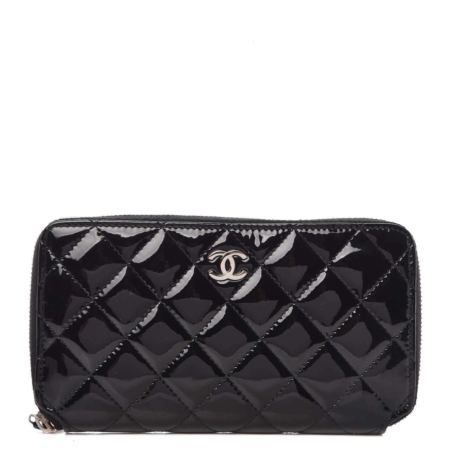 Chanel Patent Quilted Zip Around Wallet Black 1 of 9