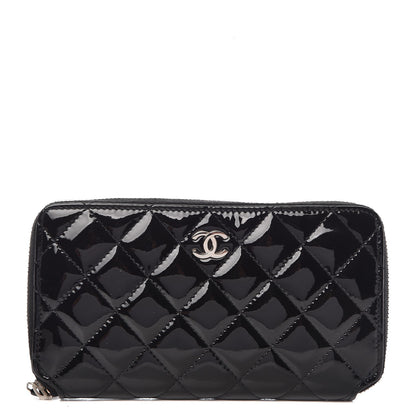 Chanel Patent Quilted Zip Around Wallet Black 1 of 9