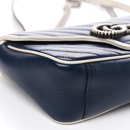 Gucci Vintage Effect Calfskin Matelasse Diagonal Small Torchon GG Marmont Shoulder Bag Blue Agata Mystic White 8 of 12