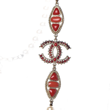 Chanel Pearl Gripoix CC Long Strand Necklace Gold Red 4 of 8