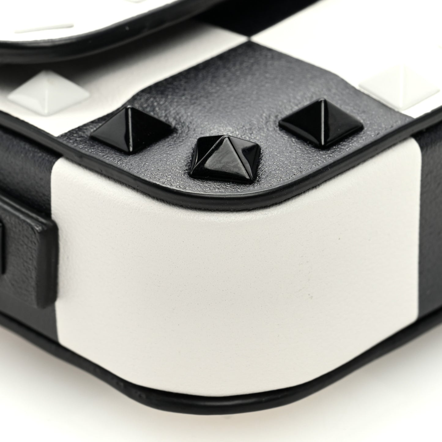 Vitello Chess Mini Rockstud Flip Lock Crossbody Bag Black White