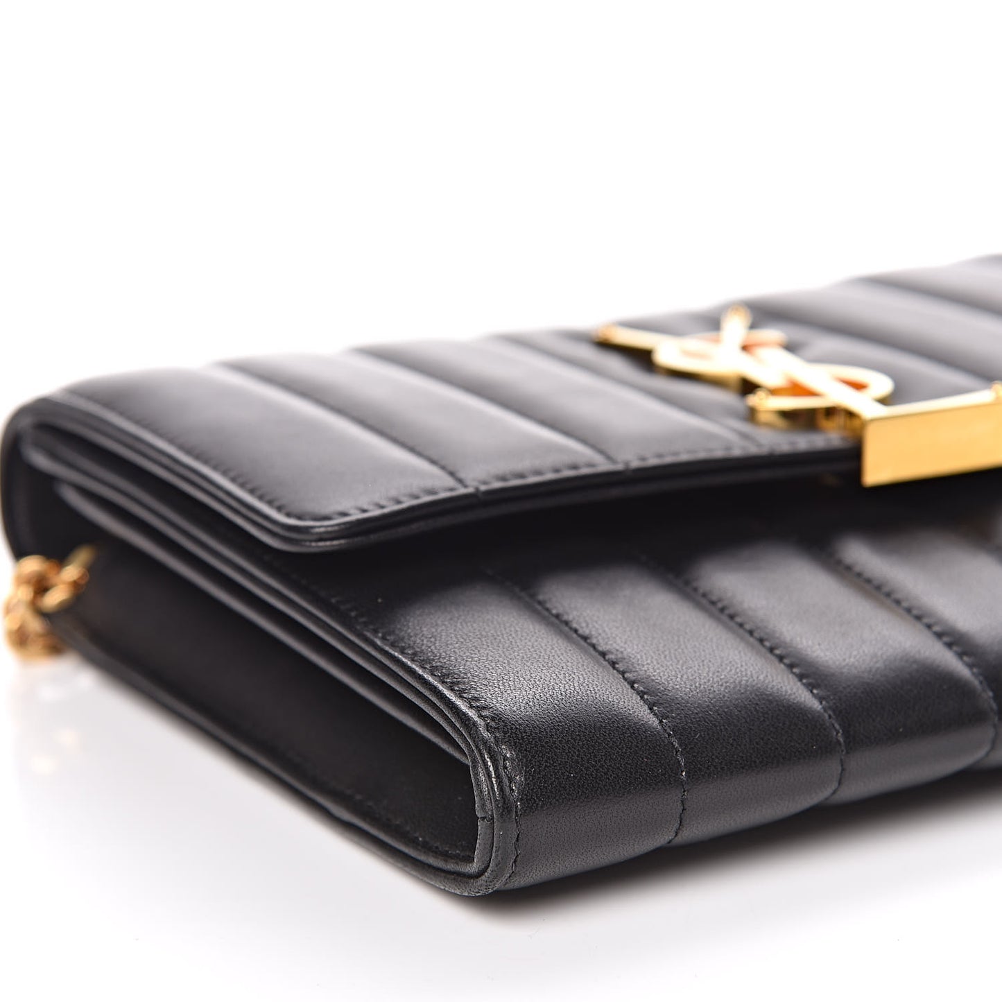 Lambskin Matelasse Monogram Vicky Chain Wallet Black