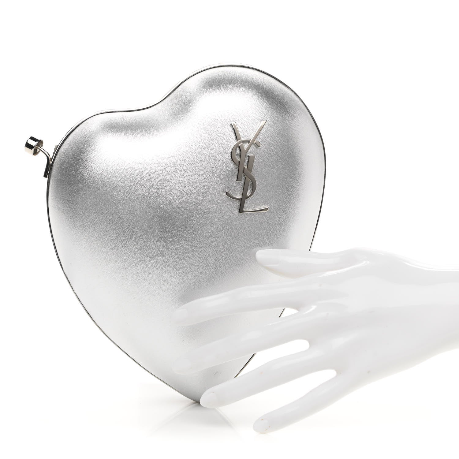 Saint Laurent Smooth Calfskin Heart Monogram Love Box Crossbody Silver 2 of 11