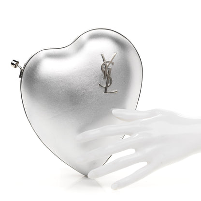 Saint Laurent Smooth Calfskin Heart Monogram Love Box Crossbody Silver 2 of 11