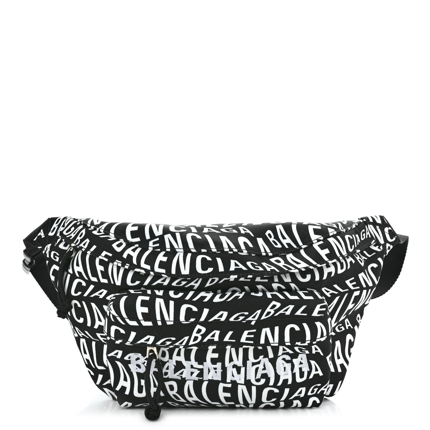 Balenciaga Nylon Wave Logo Print Wheel Beltpack Black White 1 of 10