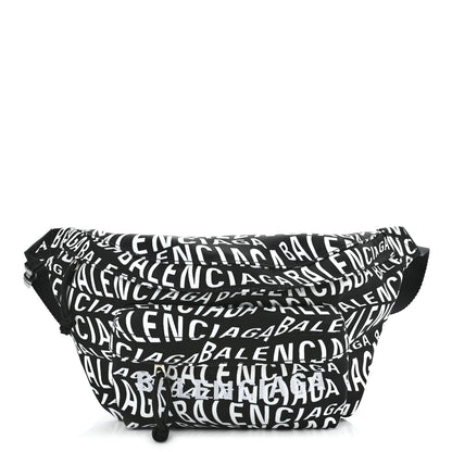 Balenciaga Nylon Wave Logo Print Wheel Beltpack Black White 1 of 10