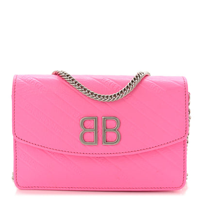 Balenciaga Shiny Goatskin Logo Embossed BB Wallet On Chain Acid Pink 1 of 12