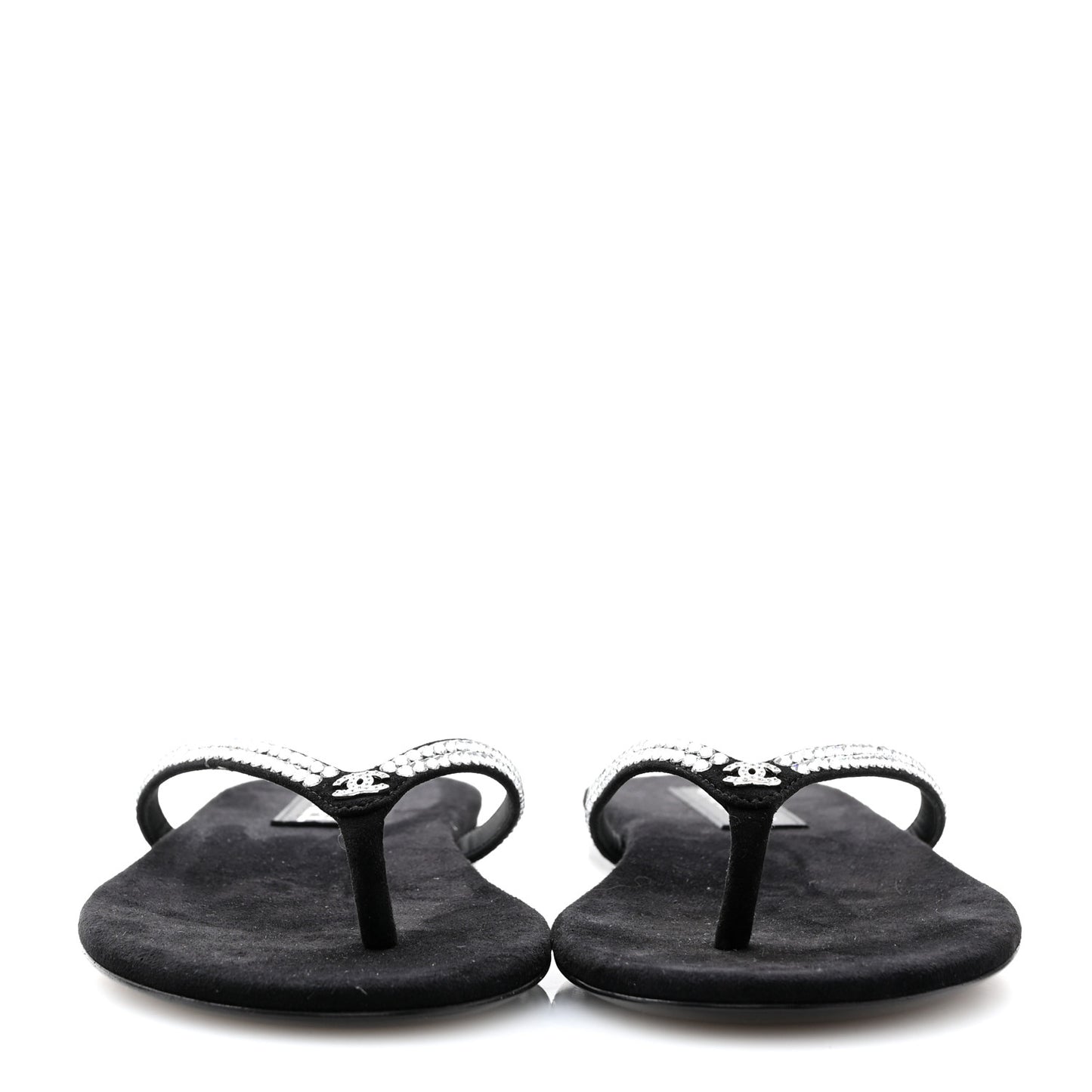 Suede Kidskin Strass CC Thong Sandals 39 Black