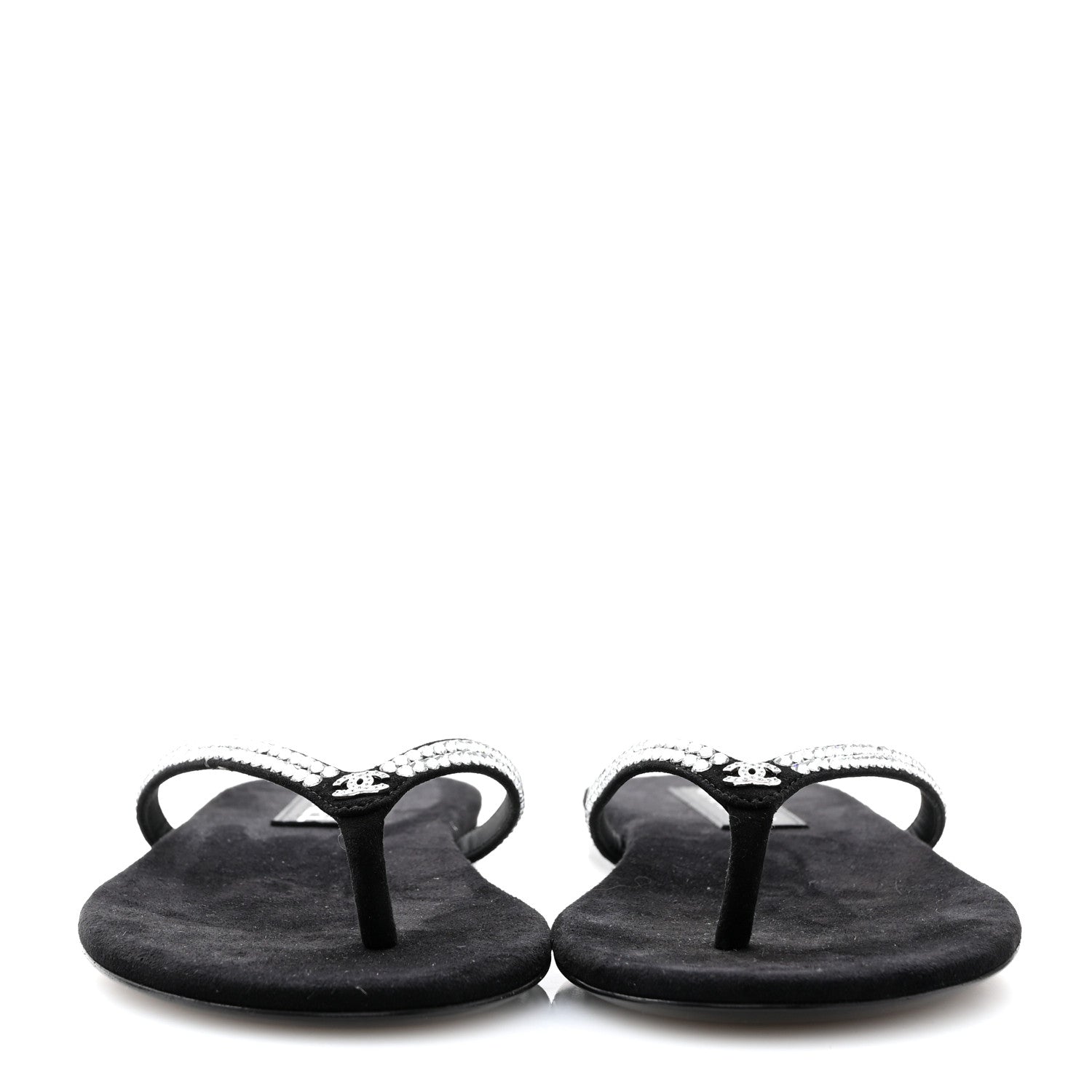 Chanel Suede Kidskin Strass CC Thong Sandals 39 Black 3 of 11