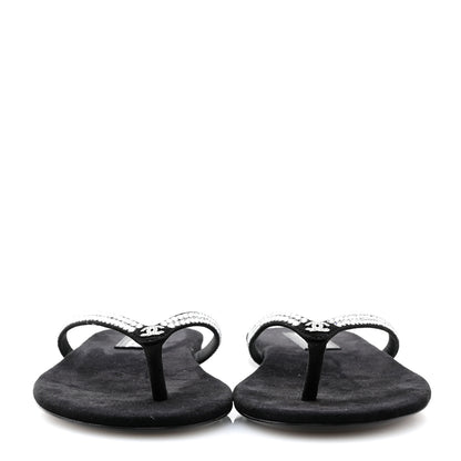 Chanel Suede Kidskin Strass CC Thong Sandals 39 Black 3 of 11