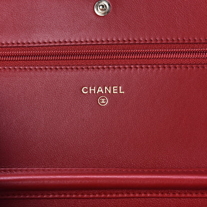 Chanel Calfskin Chevron Quilted Boy Wallet On Chain WOC Red 6 of 11
