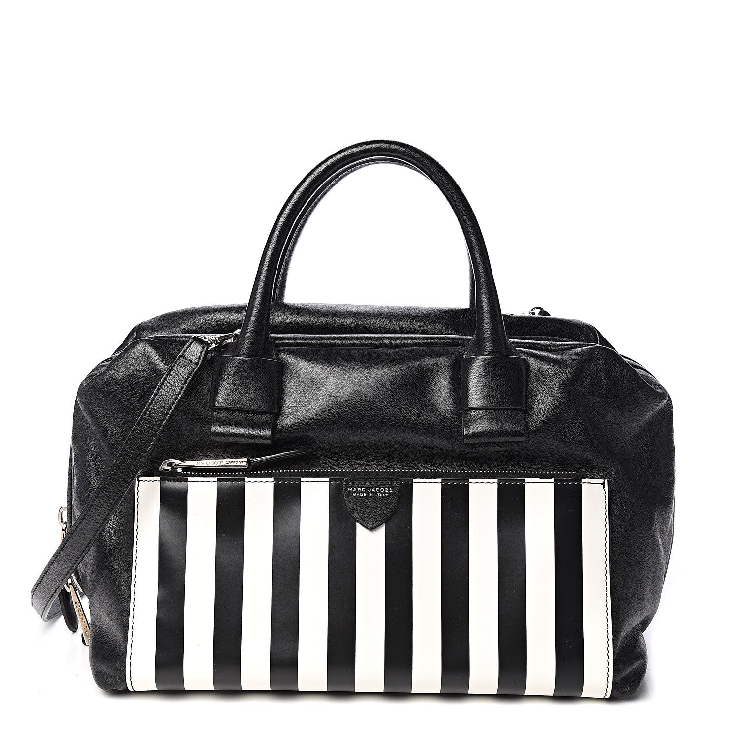 Marc Jacobs Calfskin Striped Antonia Satchel Black White 1 of 9