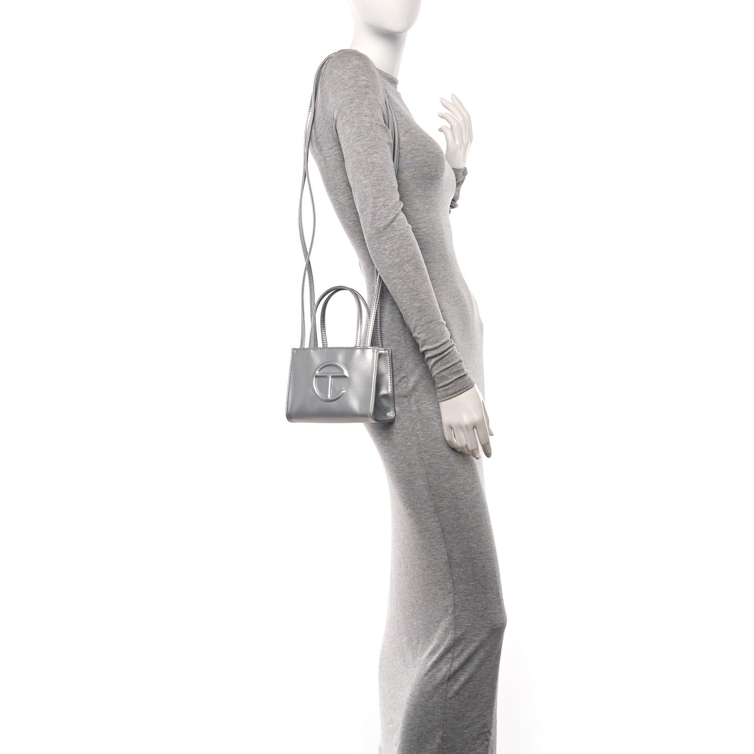 Telfar Metallic Vegan Leather Small Shopping Bag Silver 2 of 12