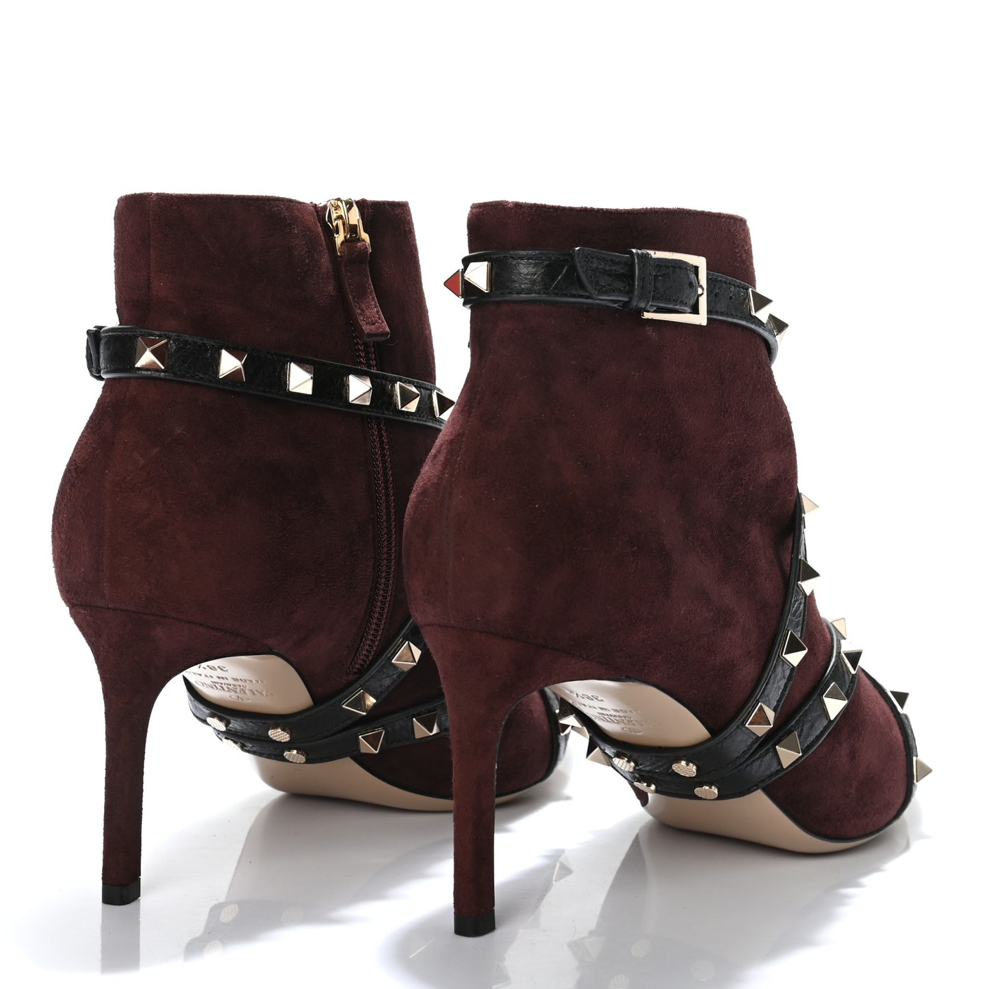 Suede Craquele Nappa Rockstud High Heel Ankle Boots 38.5 Rubin