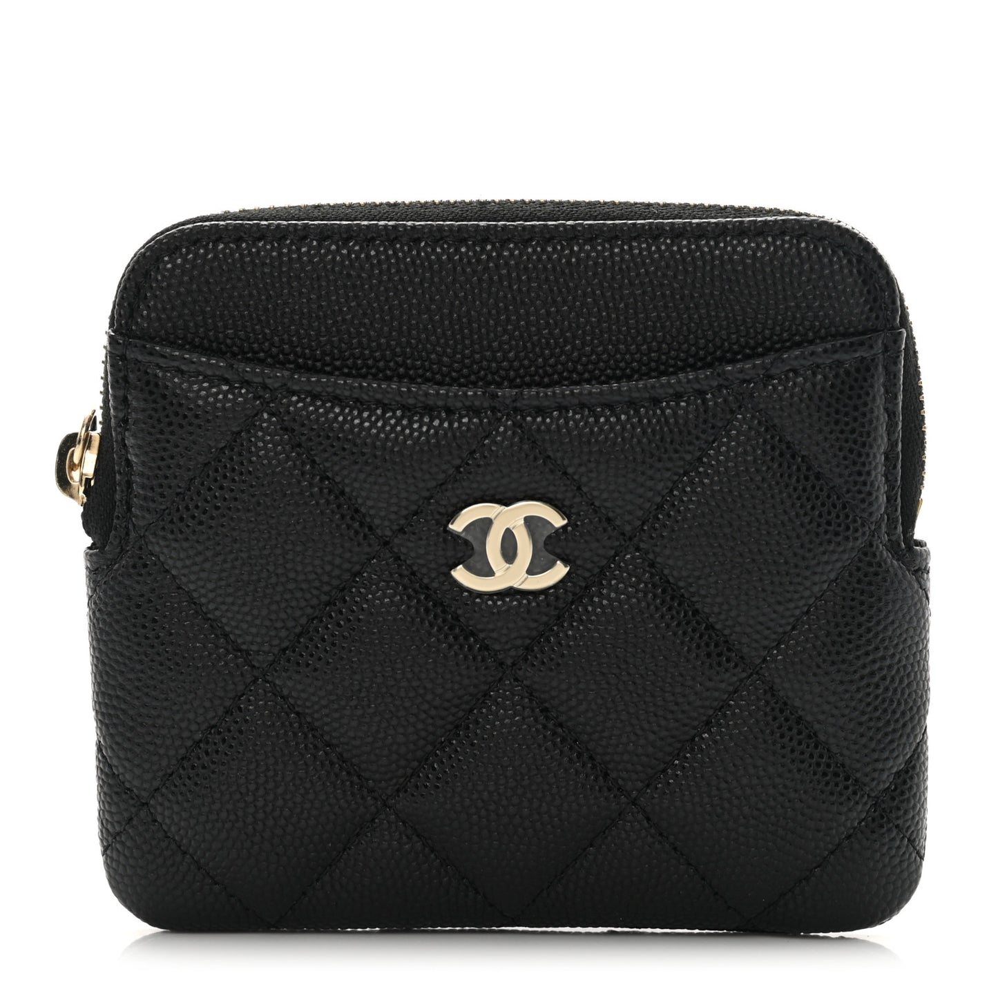 Caviar Quilted Zip Card Holder Wallet Black