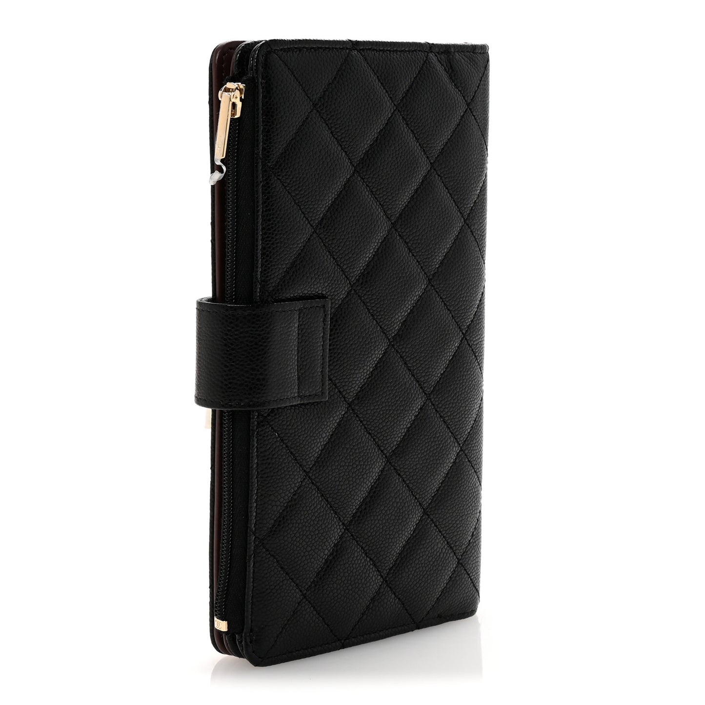 Caviar Quilted Long Zipped Wallet Black