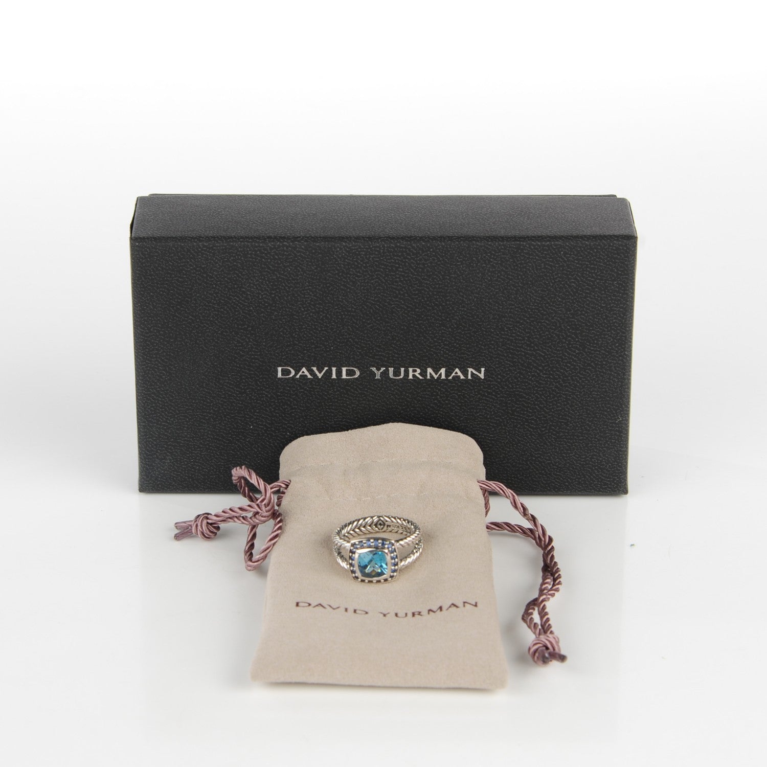 David Yurman Sterling Silver Blue Topaz Sapphire 7mm Petite Cable Candy Ring 51.5 6 4 of 5