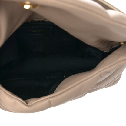 Saint Laurent Lambskin Quilted Small Loulou Puffer Monogram Chain Satchel Dark Beige 5 of 9