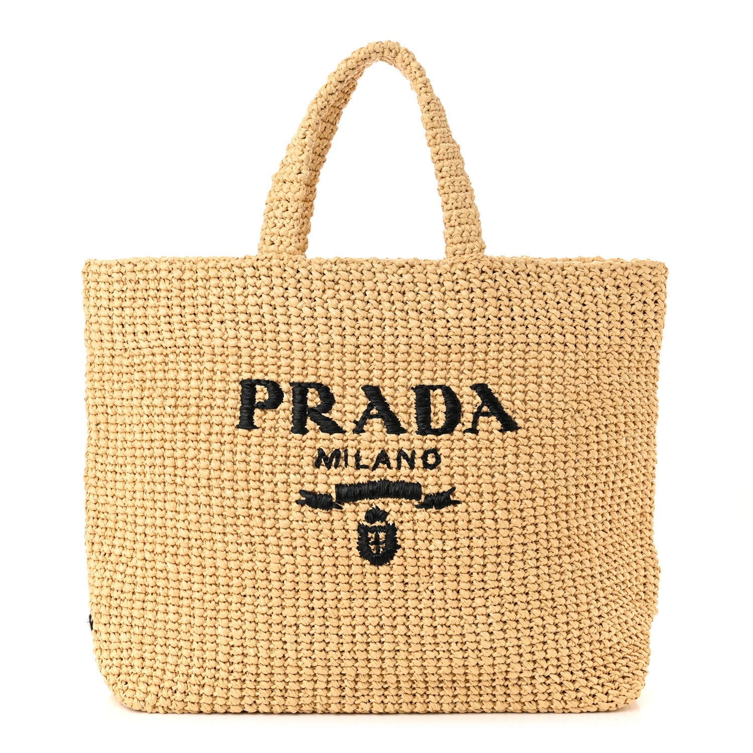 Prada Yarn Raffia Effect Crochet Embroidered Logo Tote Naturale 1 of 9