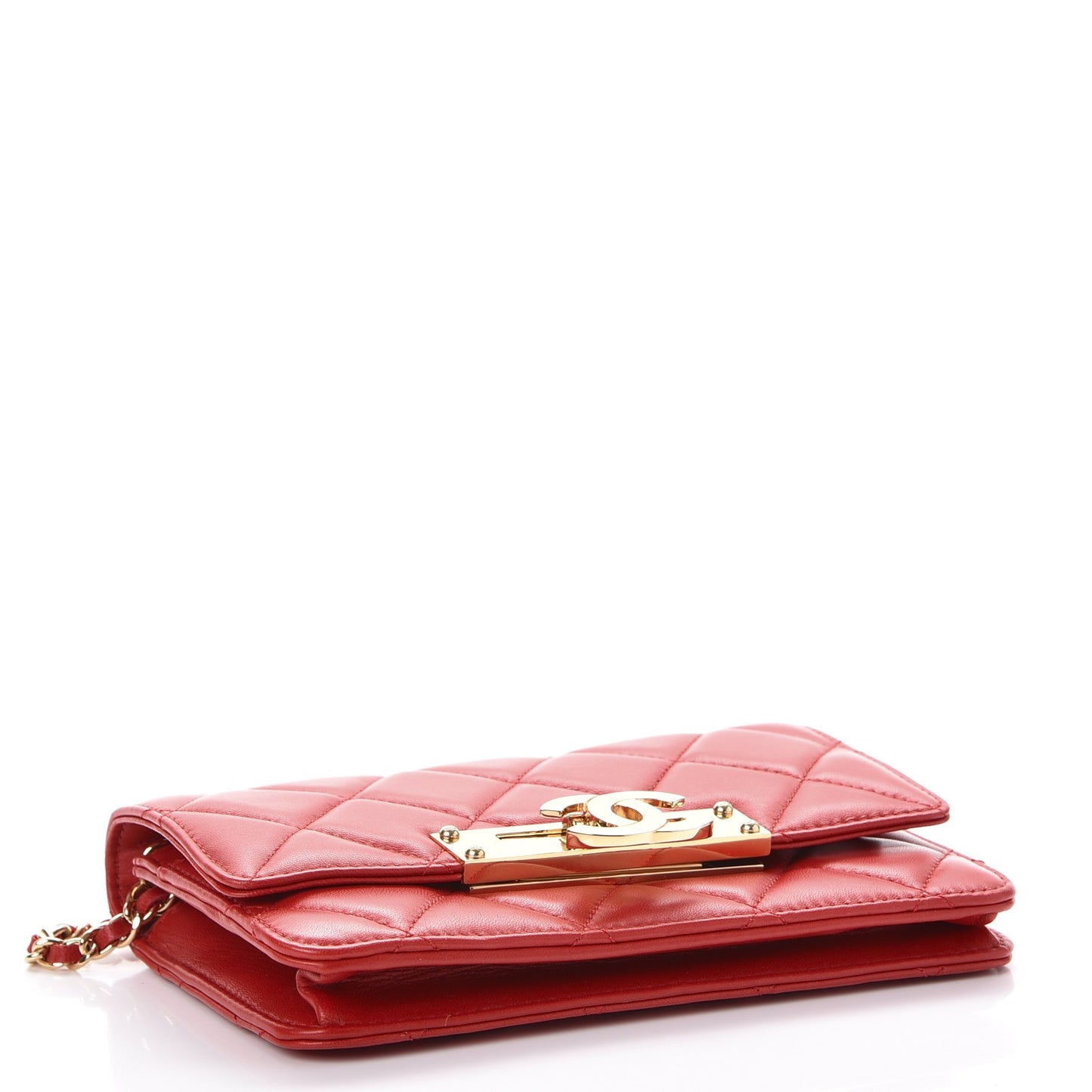 Lambskin Quilted Golden Class Wallet on Chain WOC Red