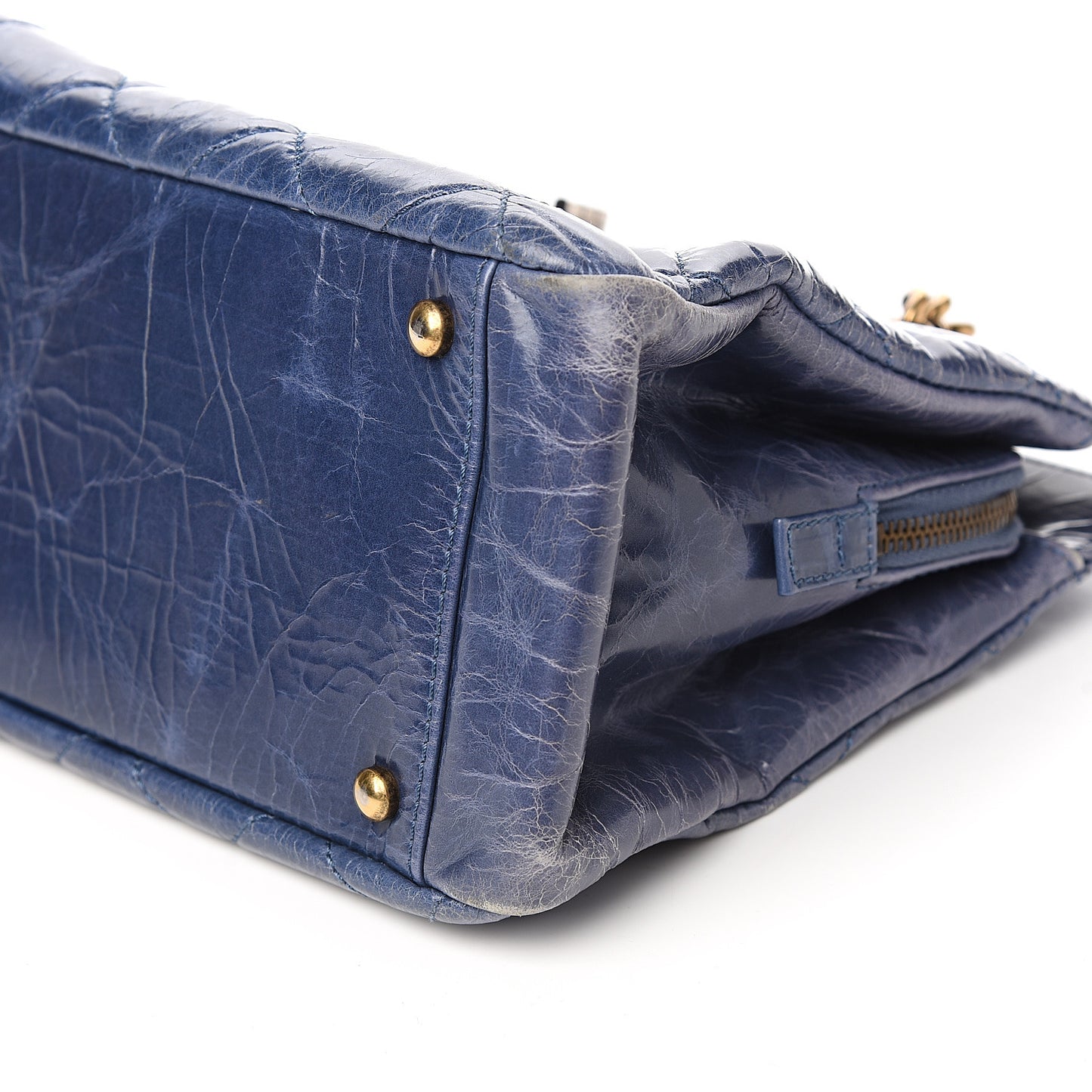 Glazed Crackled Calfskin Small Reissue Tote Blue