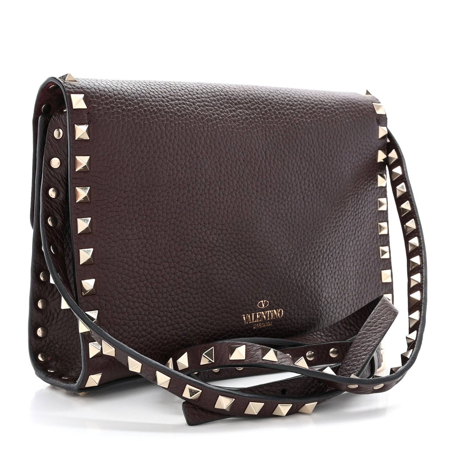 Pebbled Calfskin Medium Rockstud Flip Lock Crossbody Bag Rubin