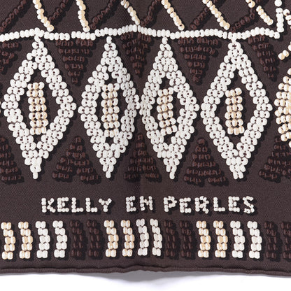 Hermes Silk Kelly En Perles Scarf 70 Chocolate Creme Beige 2 of 4