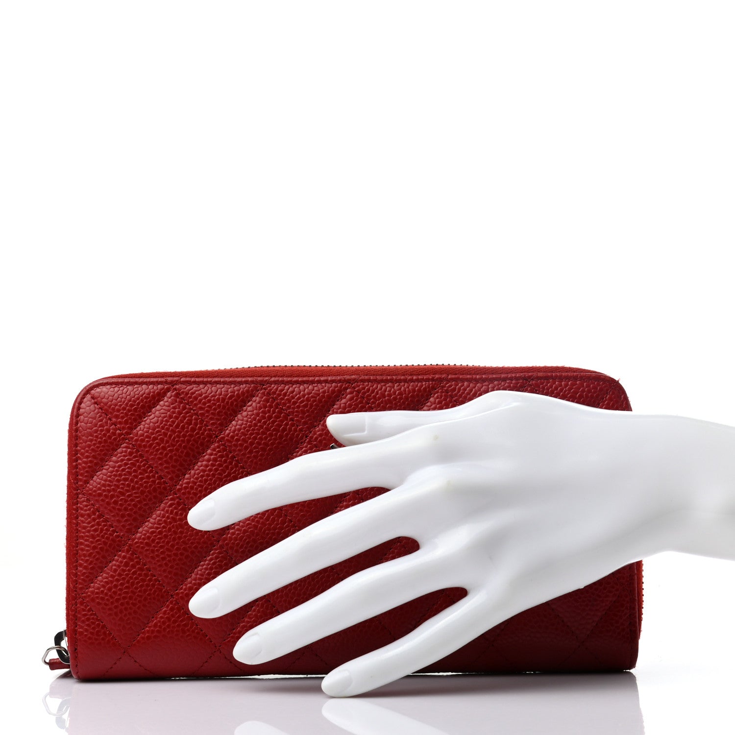 Chanel Caviar Quilted Large Gusset Zip Around Wallet Red 2 of 8