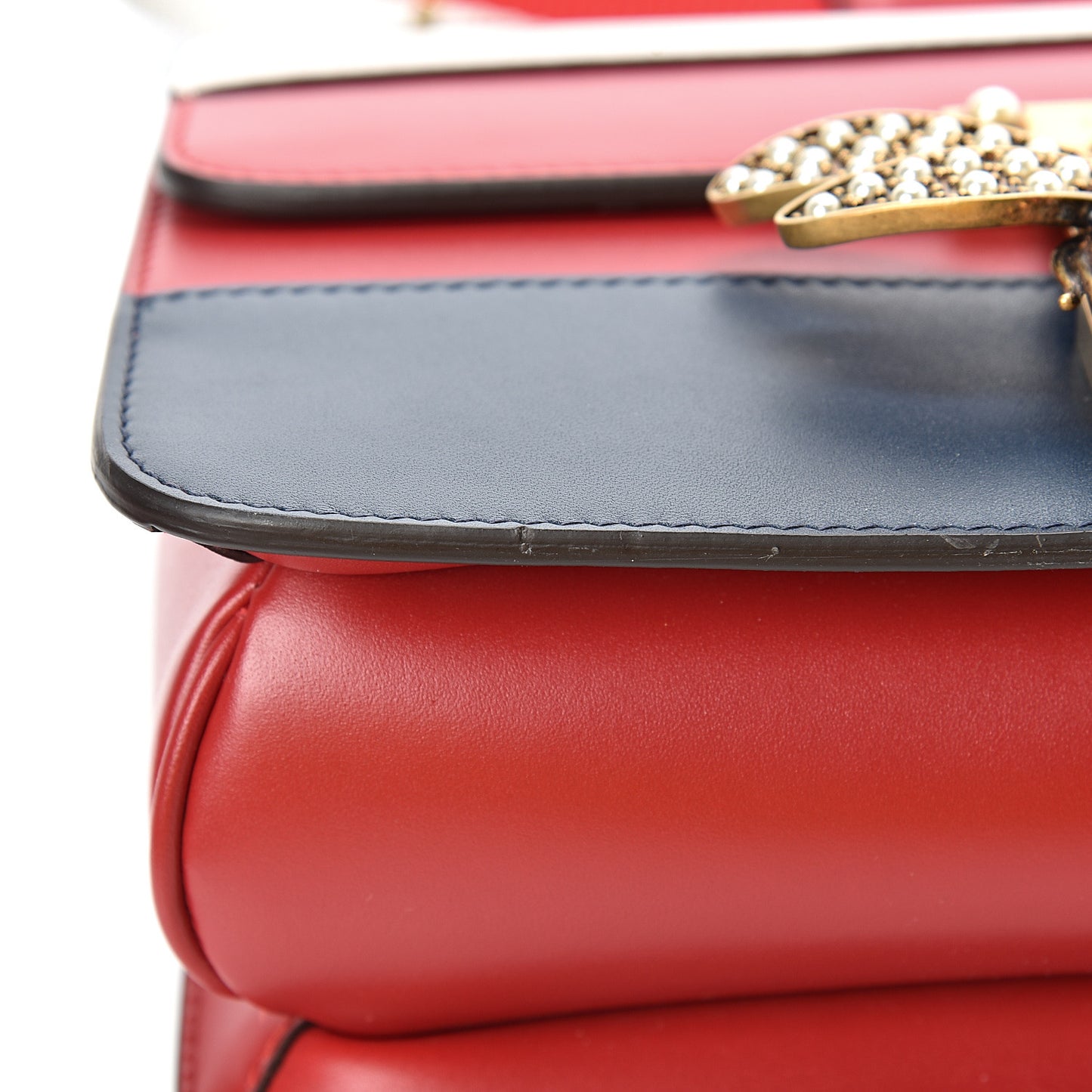 Calfskin Sylvie Web Queen Margaret Shoulder Bag Blue Agata Hibiscus Red Mystic White