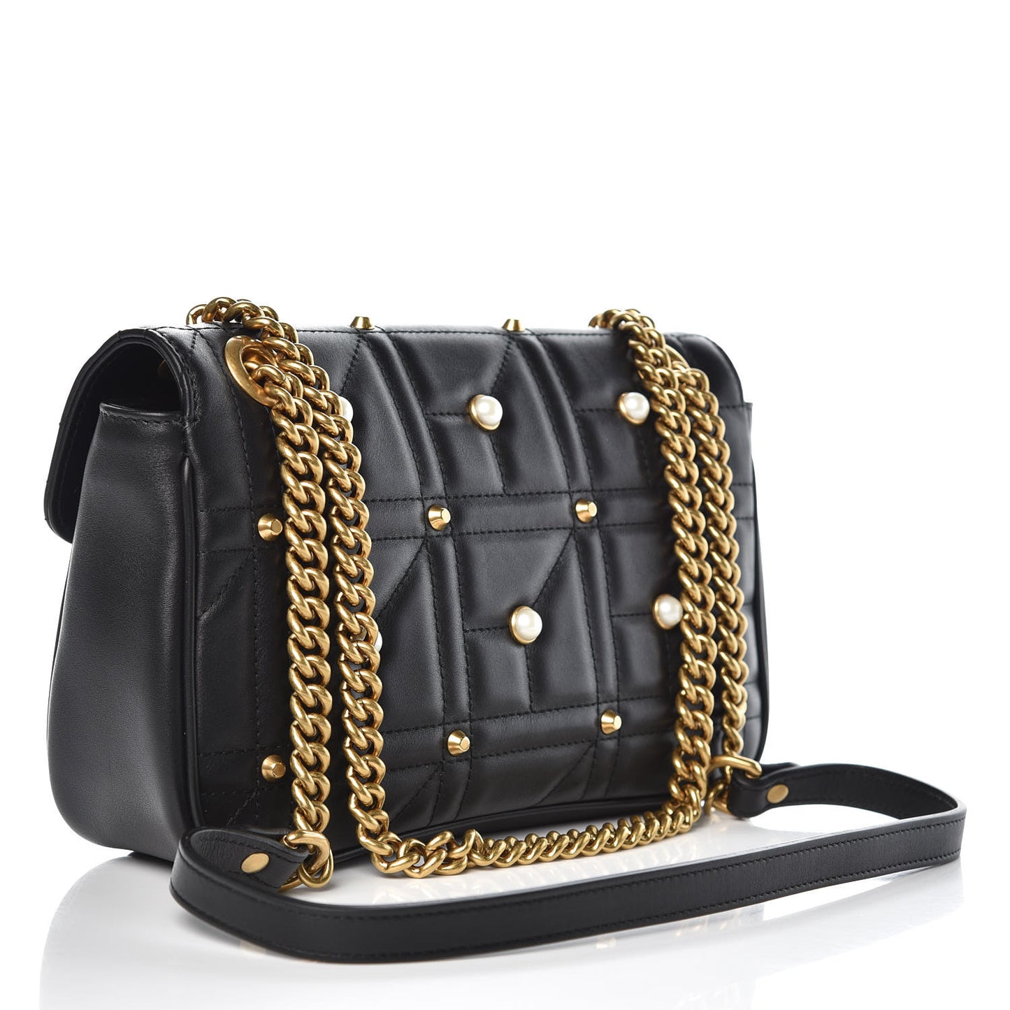 Calfskin Matelasse Studded Small Pearly GG Marmont Shoulder Bag Black