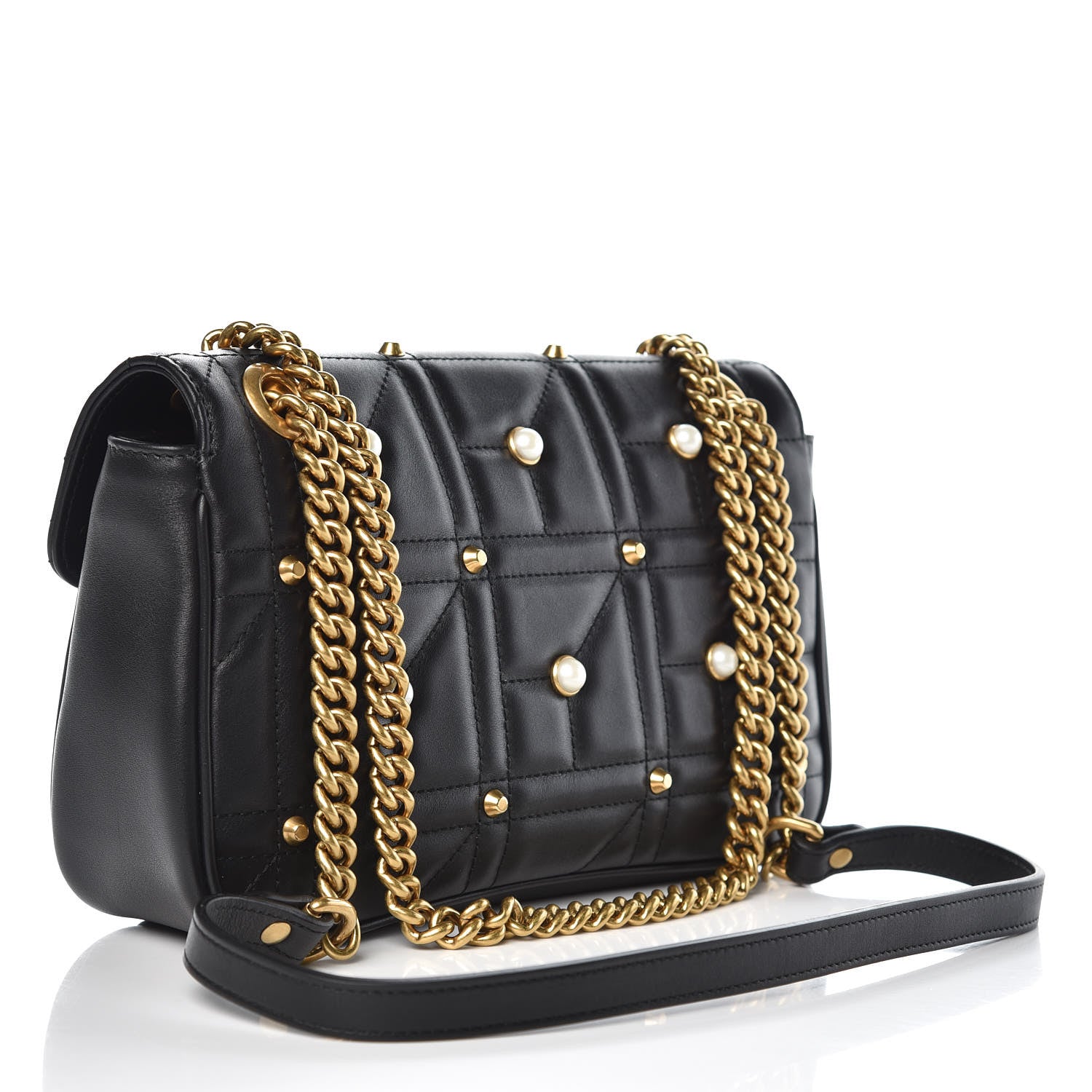 Gucci Calfskin Matelasse Studded Small Pearly GG Marmont Shoulder Bag Black 3 of 8