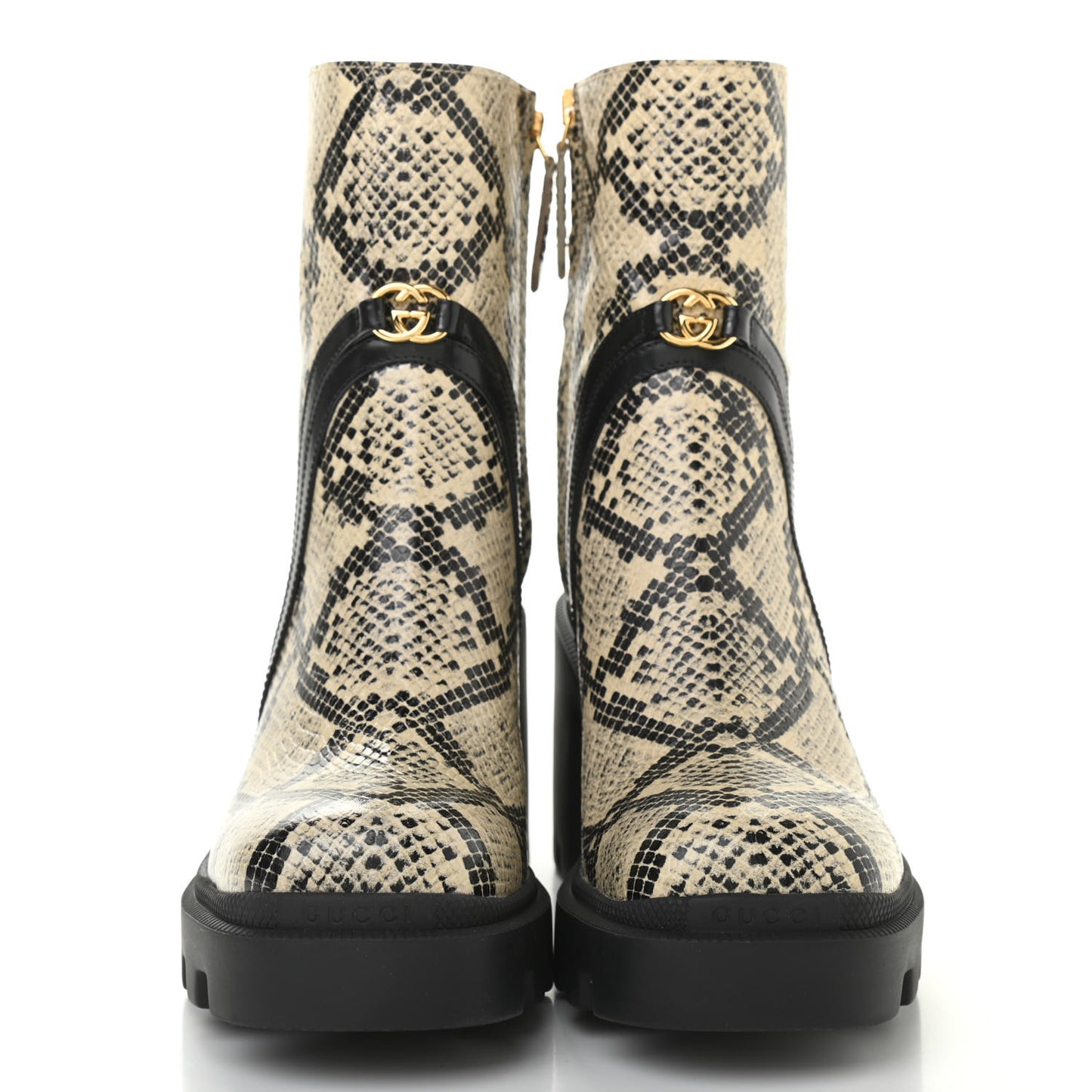 Calfskin Python Print Ankle Boots 36.5 Beige Avana Black