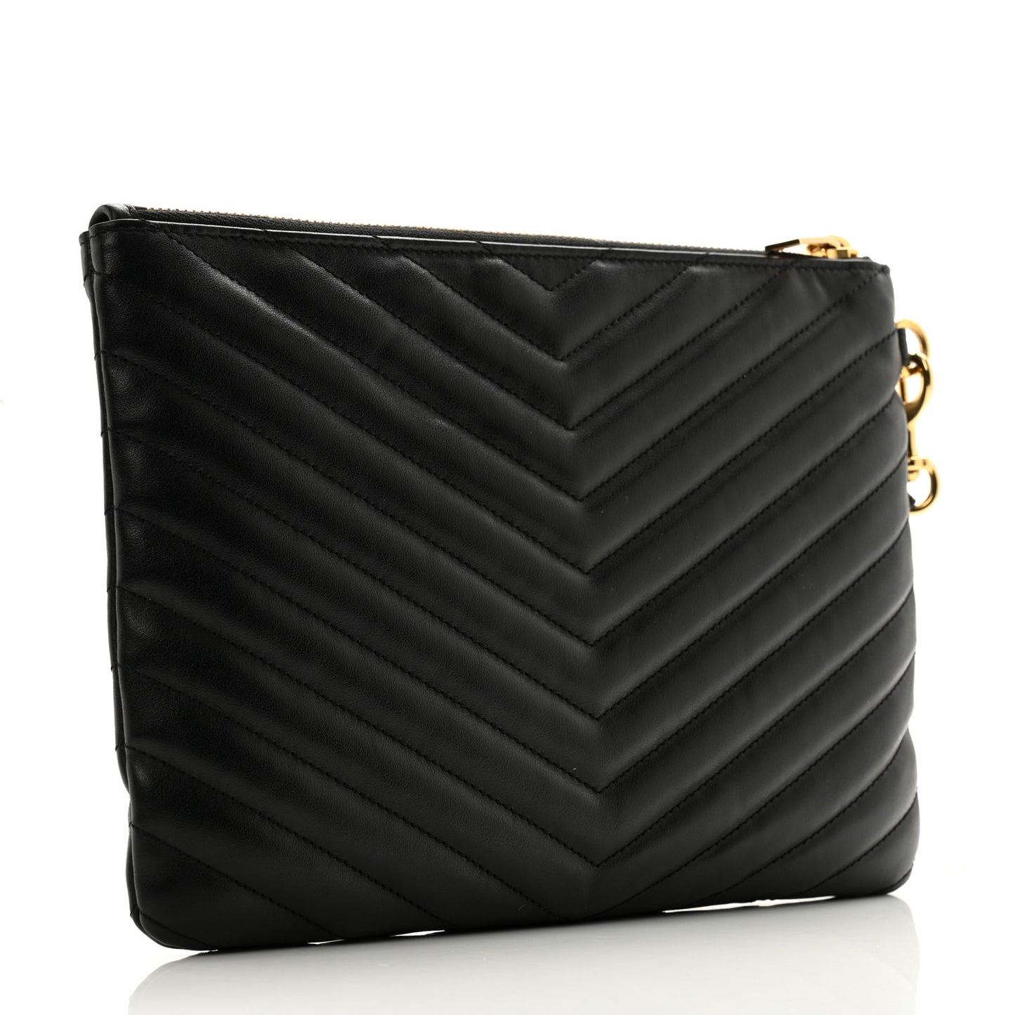 Calfskin Matelasse Chevron Monogram A5 Wristlet Black
