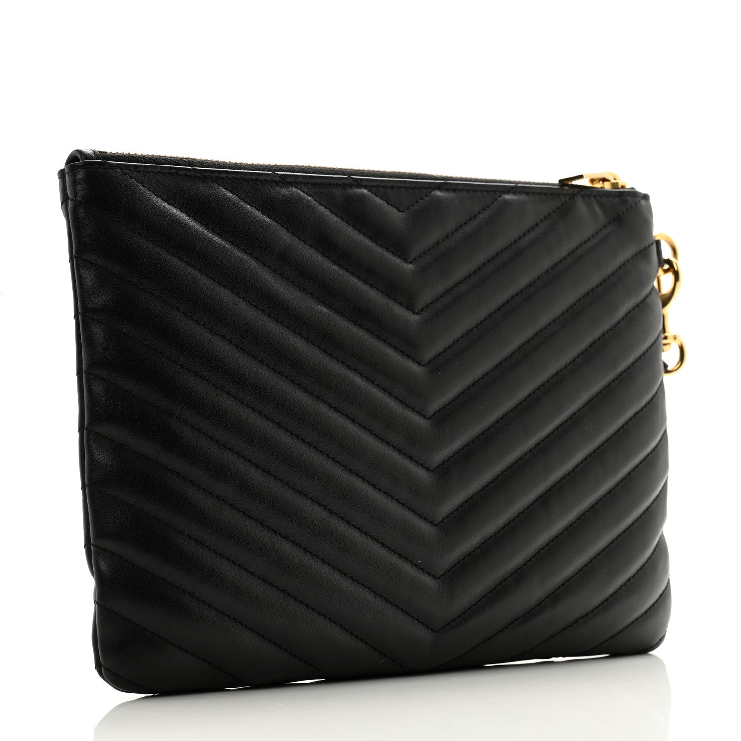 Saint Laurent Calfskin Matelasse Chevron Monogram A5 Wristlet Black 3 of 9