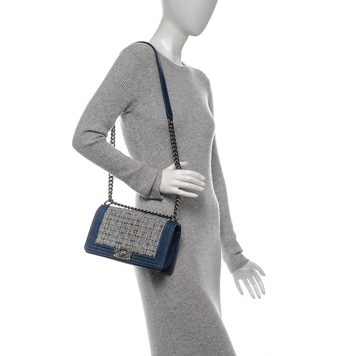 Chanel Tweed Denim Medium Boy Flap Dark Blue 2 of 7