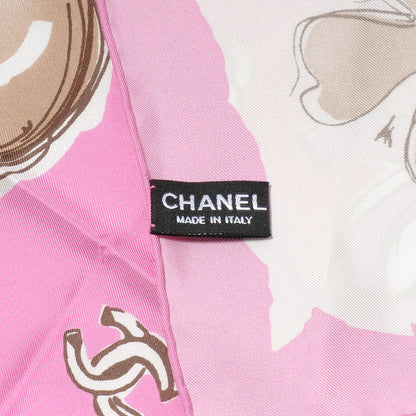 Chanel Silk CC Camellia Clover Heart Scarf Pink 4 of 5