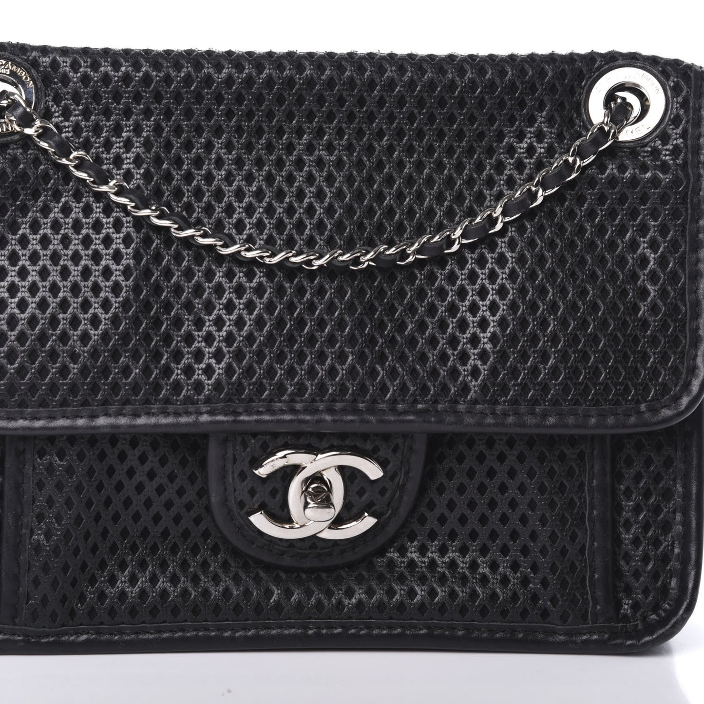 Metallic Perforated Calfskin Small Up In The Air Flap Black