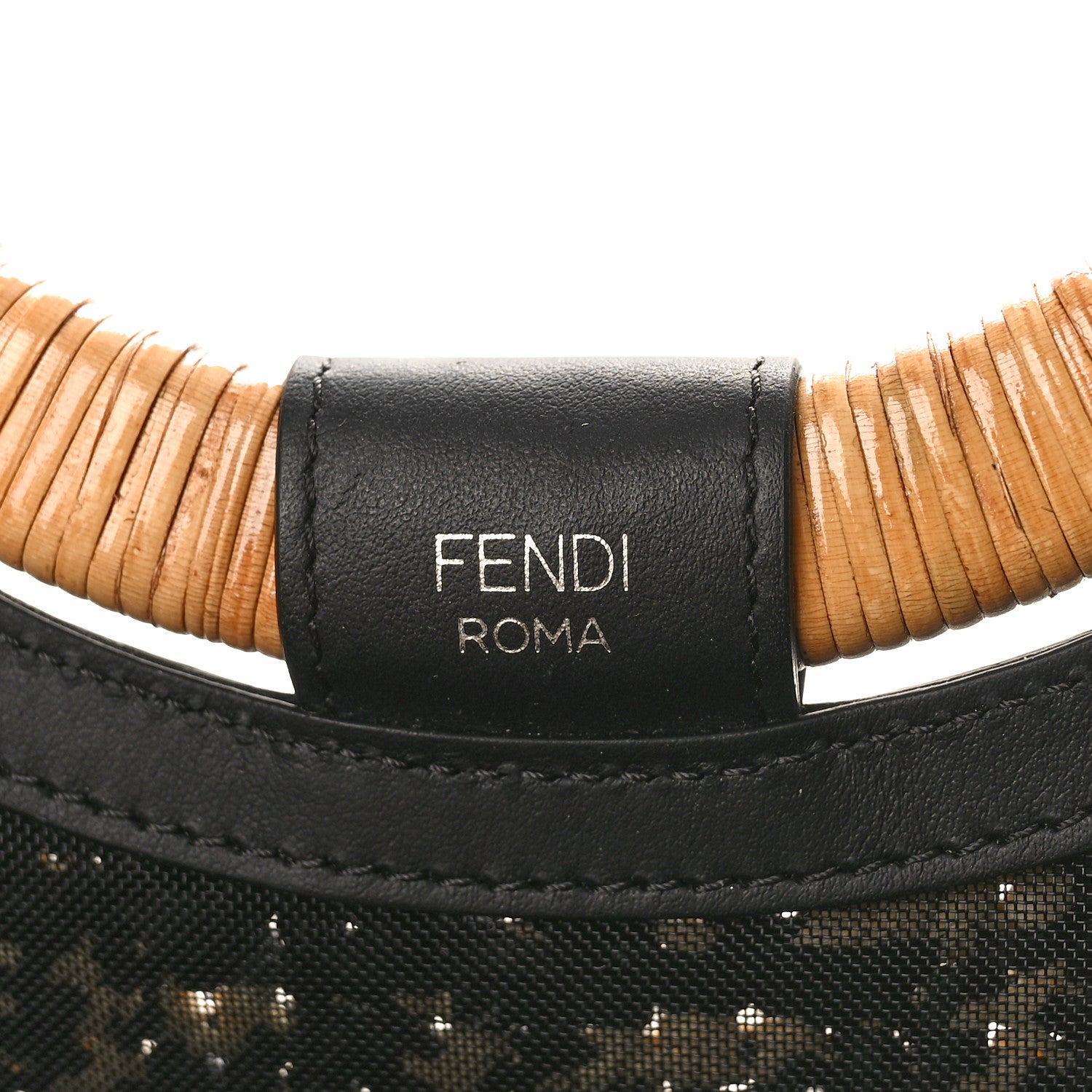 Fendi Raffia Vitello Century Wicker FF 1974 Crochet Large Runaway Shopper Tote Natural Black 6 of 10