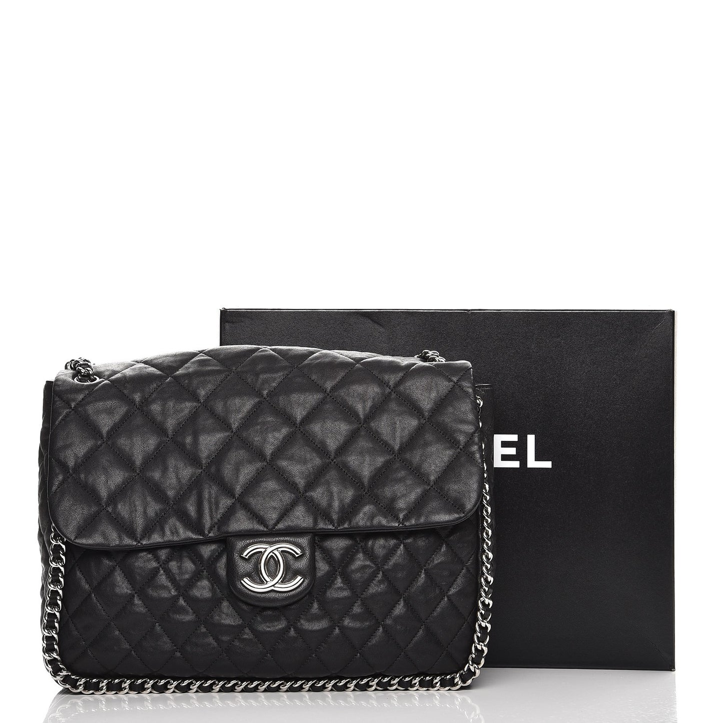 Washed Lambskin Quilted Maxi Chain Around Flap Black