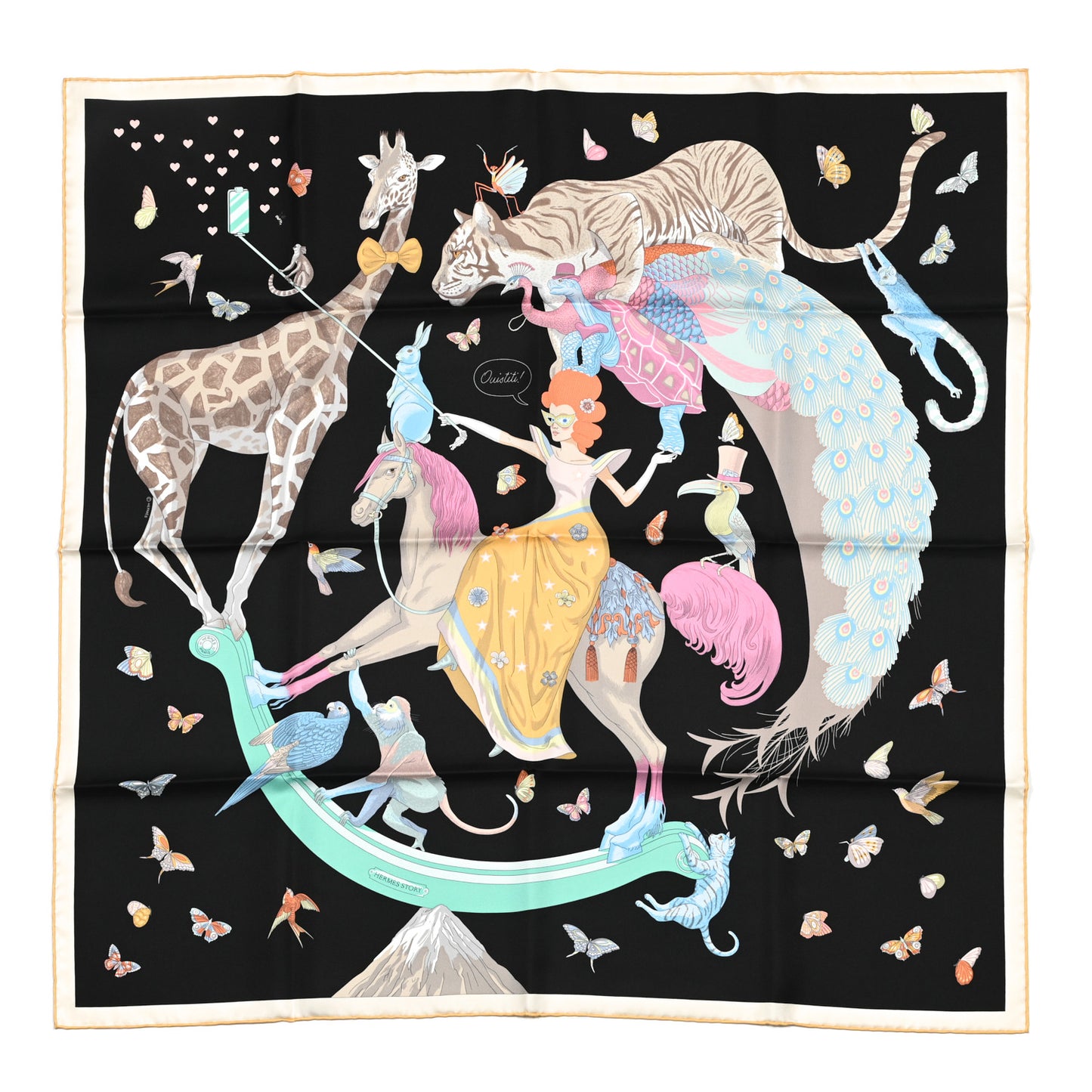 Silk Story Scarf 90 Marron Black Jaune Multicolor