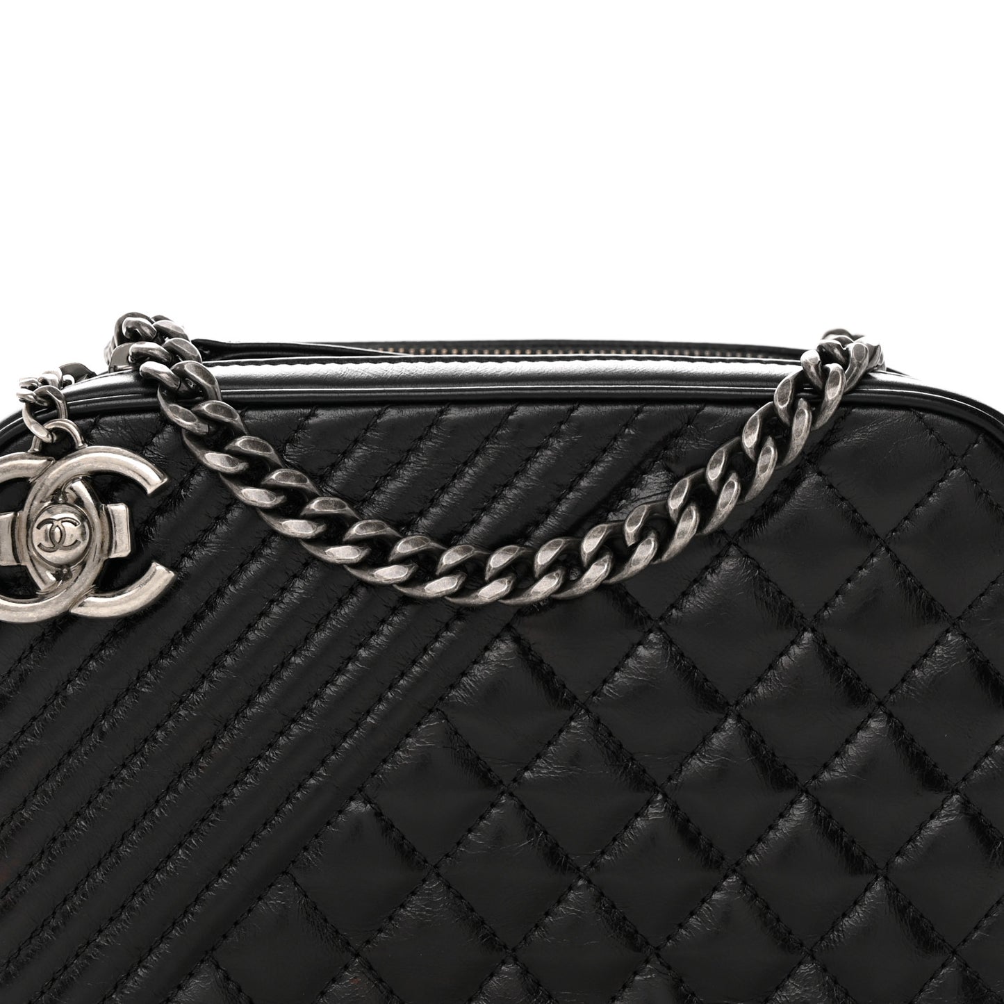 Glazed Calfskin Small Coco Boy Camera Case Black