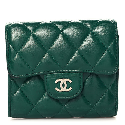 Chanel Lambskin Quilted Compact Flap Wallet Green 1 of 10