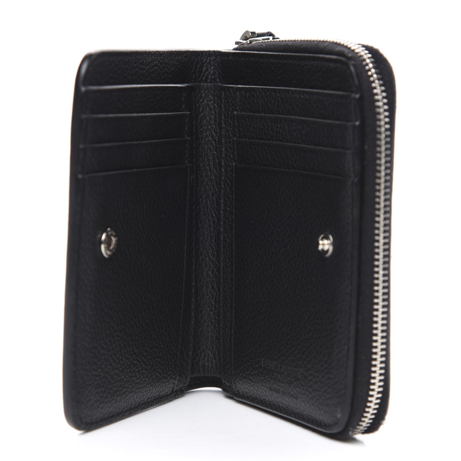 Saint Laurent Grained Calfskin Rive Gauche Compact Zip Around Wallet Black 5 of 7